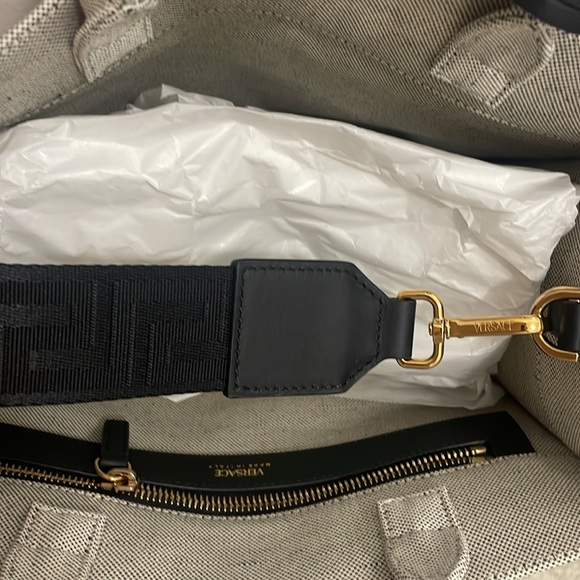 VERSACE Logo Small 2way Tote Shoulder Bag Canvas Leather Gray - Picture 15 of 15